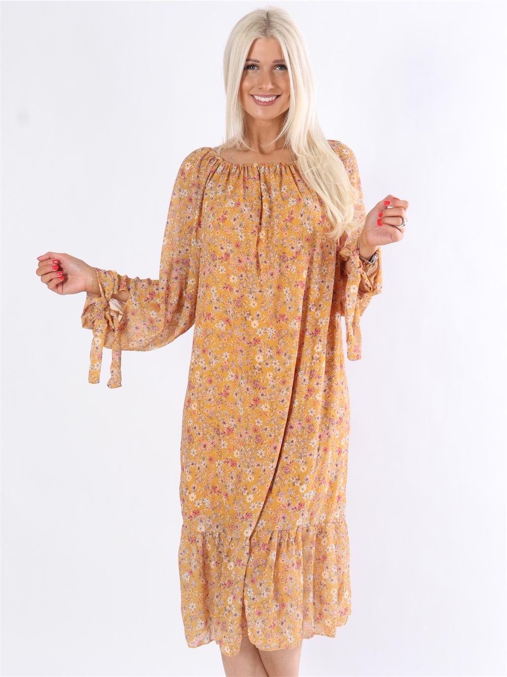 Gigi - Lång klänning med blommönster i chiffong